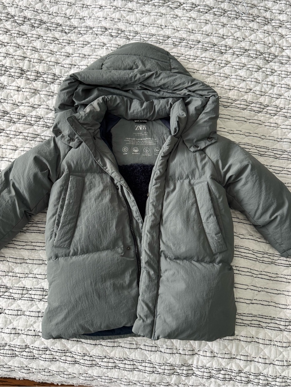 ZARA Kids Hooded Puffer Jacket in Sage